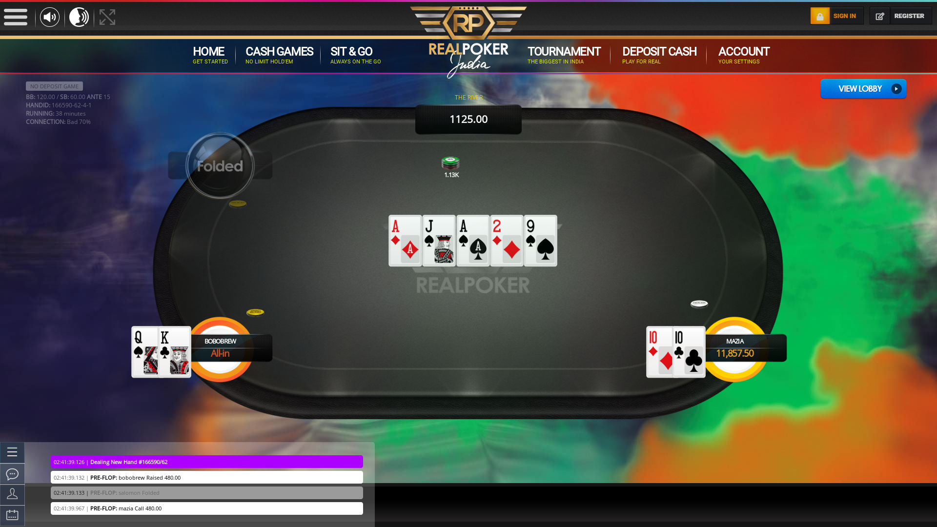 Real poker 10 player table in the 38th minute of the match