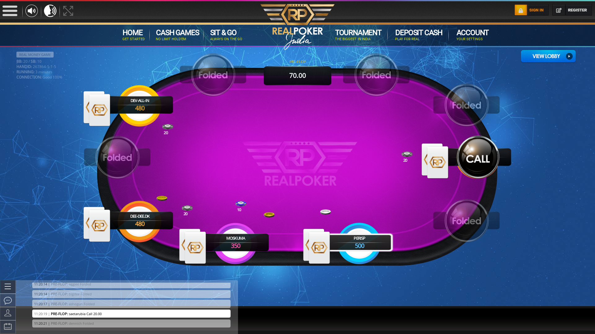 Real poker 10 player table in the 3rd minute of the match