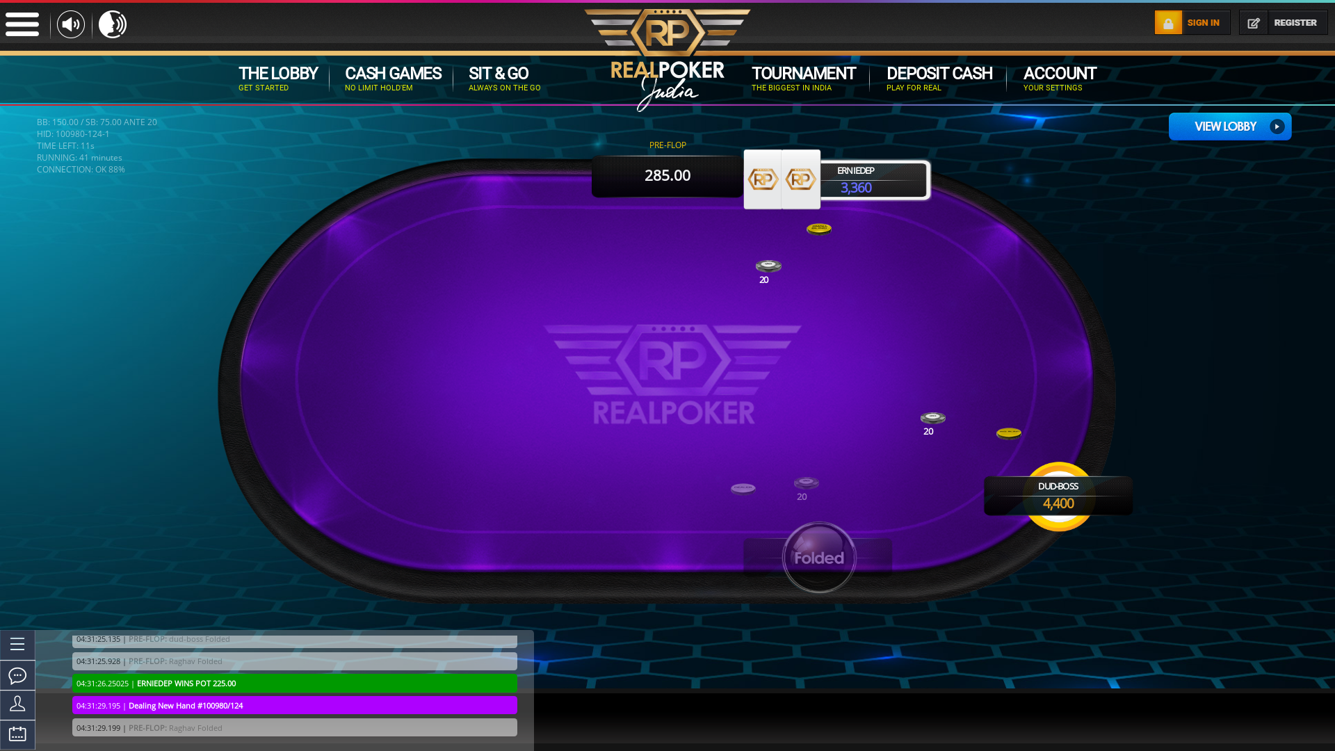 Real poker 10 player table in the 41st minute