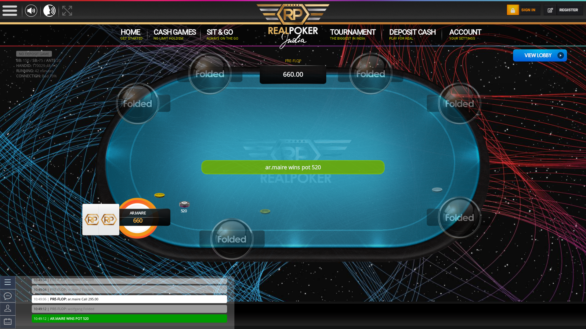 Real poker 10 player table in the 42nd minute