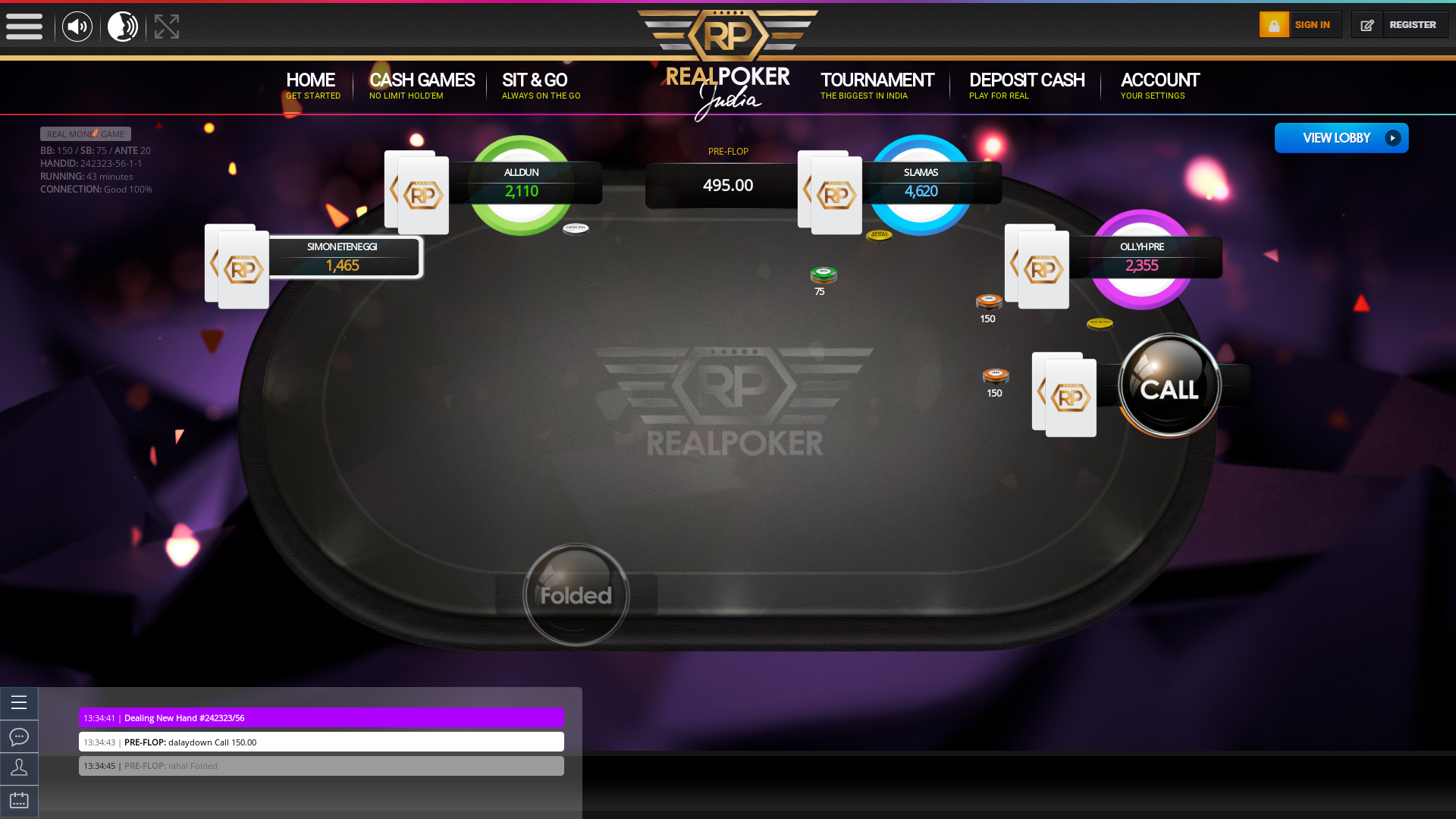 Real poker 10 player table in the 42nd minute