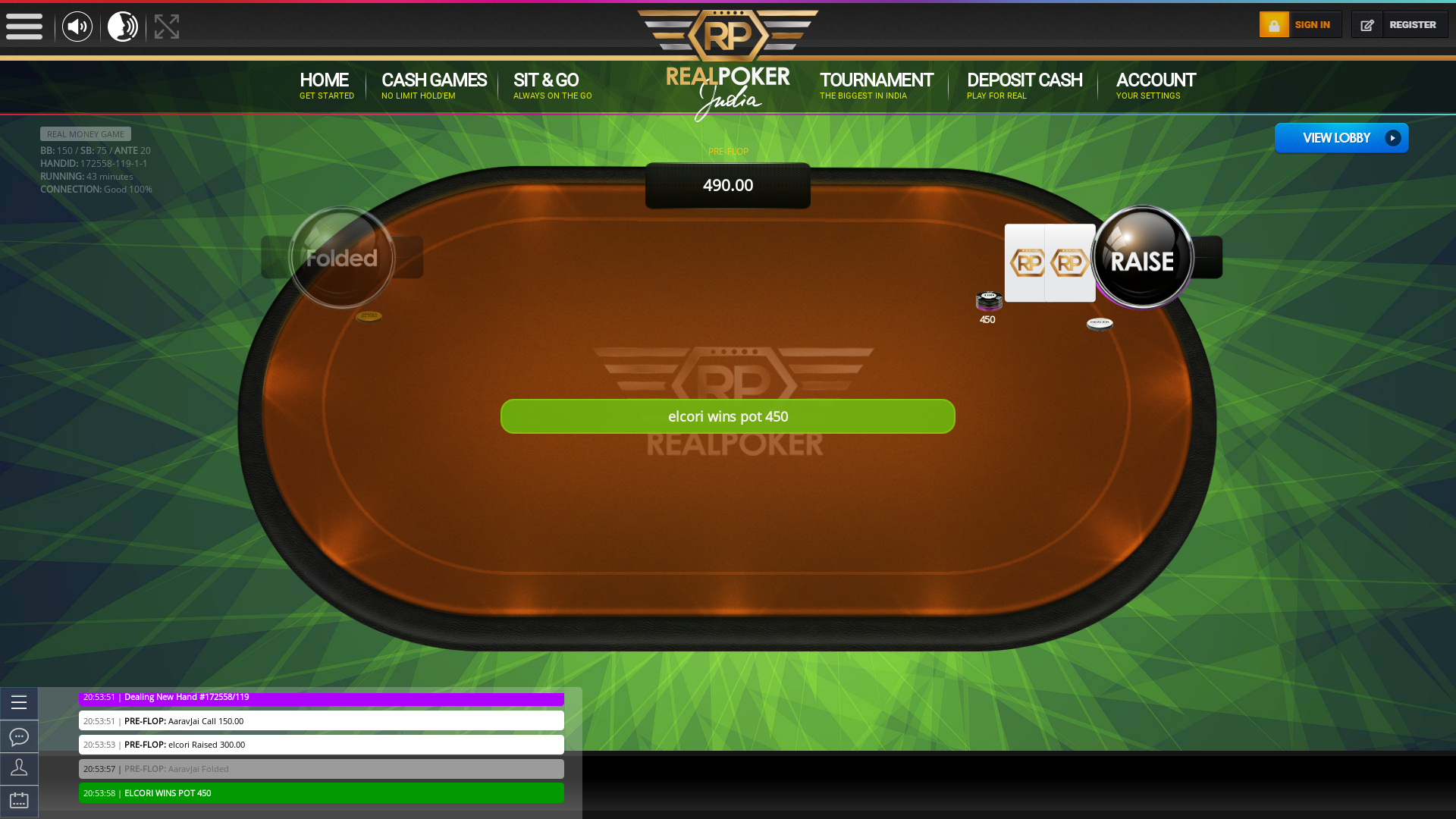 Real poker 10 player table in the 43rd minute of the match