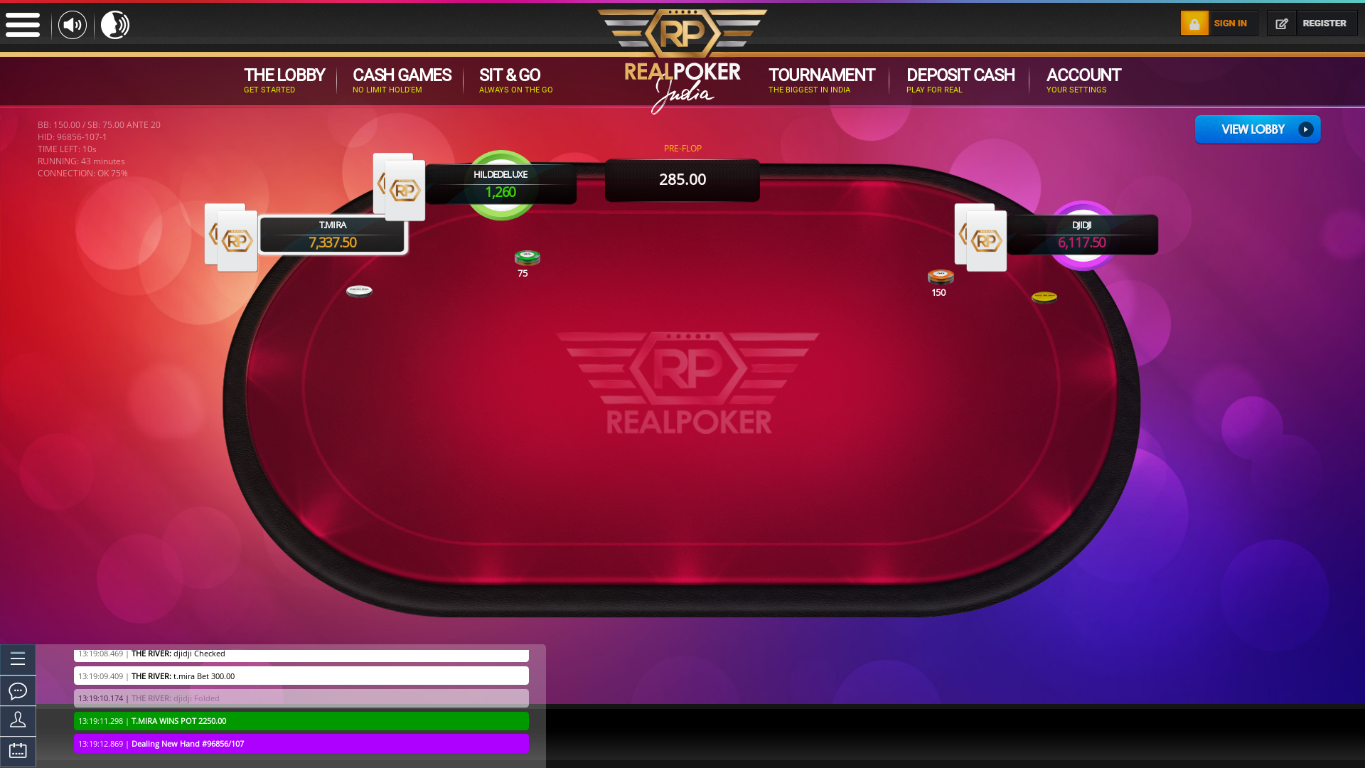Real poker 10 player table in the 43rd minute