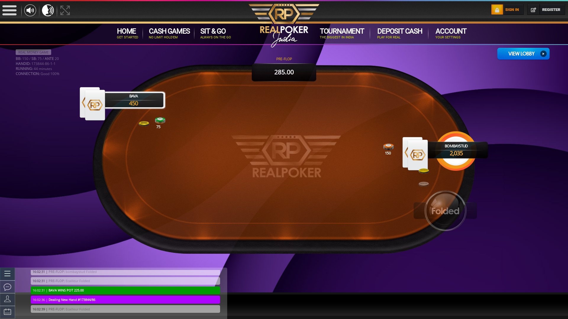 Real poker 10 player table in the 44th minute