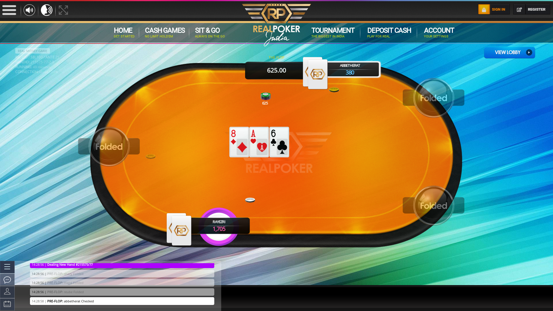 Real poker 10 player table in the 49th minute of the match