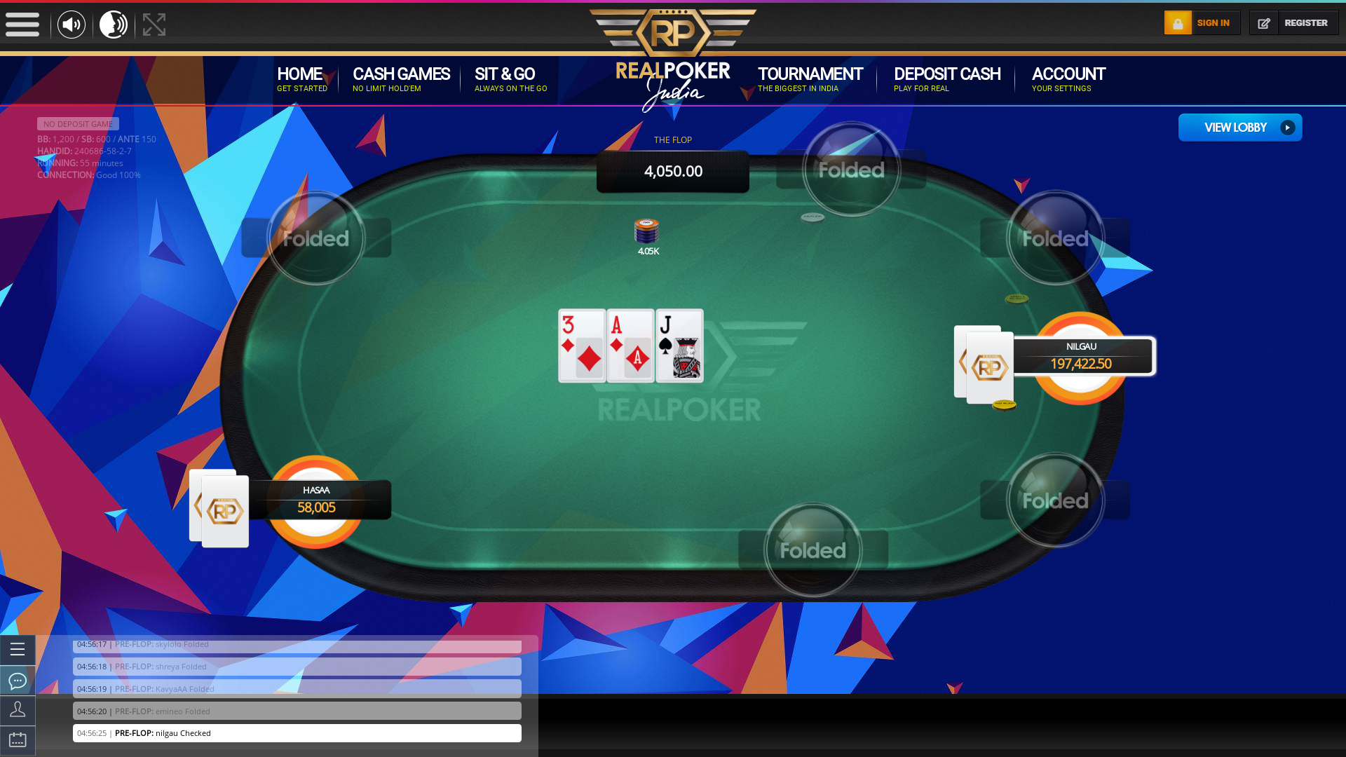 Real poker 10 player table in the 55th minute of the match