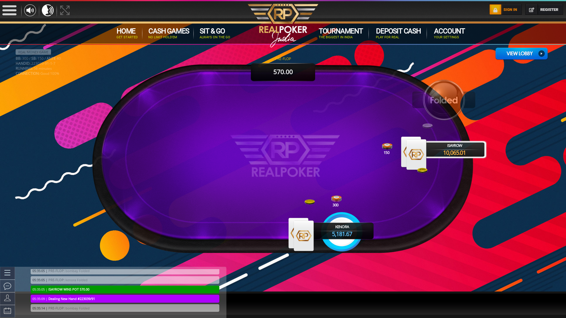 Real poker 10 player table in the 56th minute