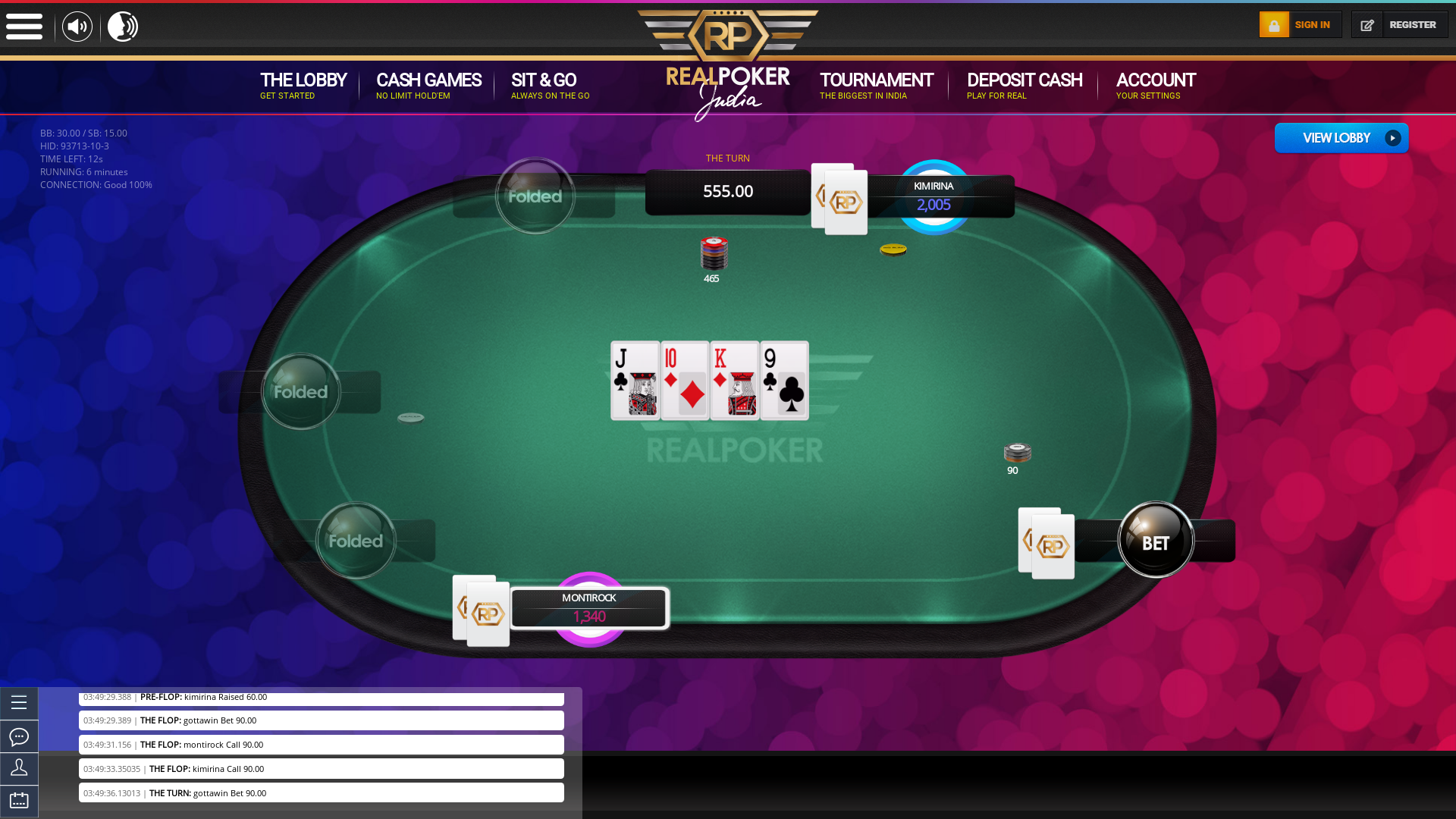 Real poker 10 player table in the 5th minute of the match