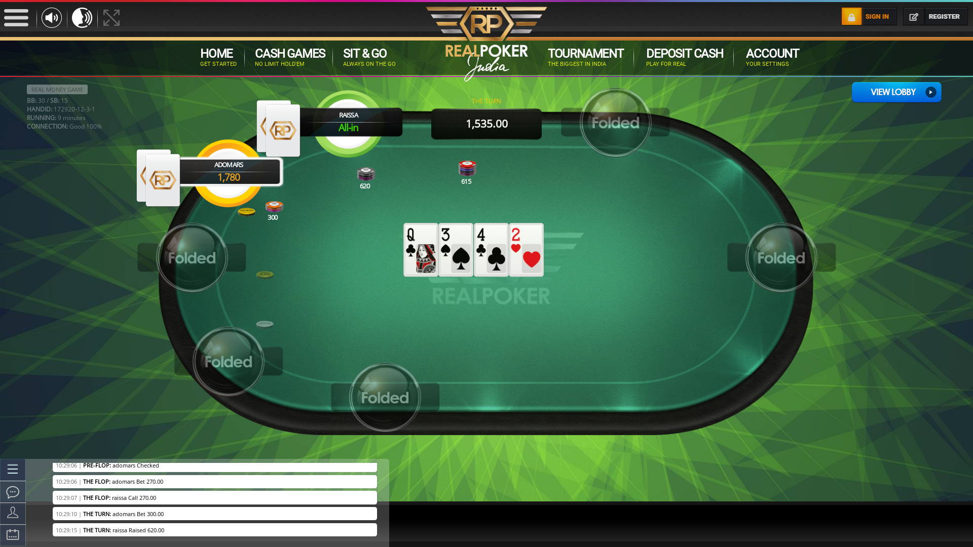 Real poker 10 player table in the 9th minute of the match