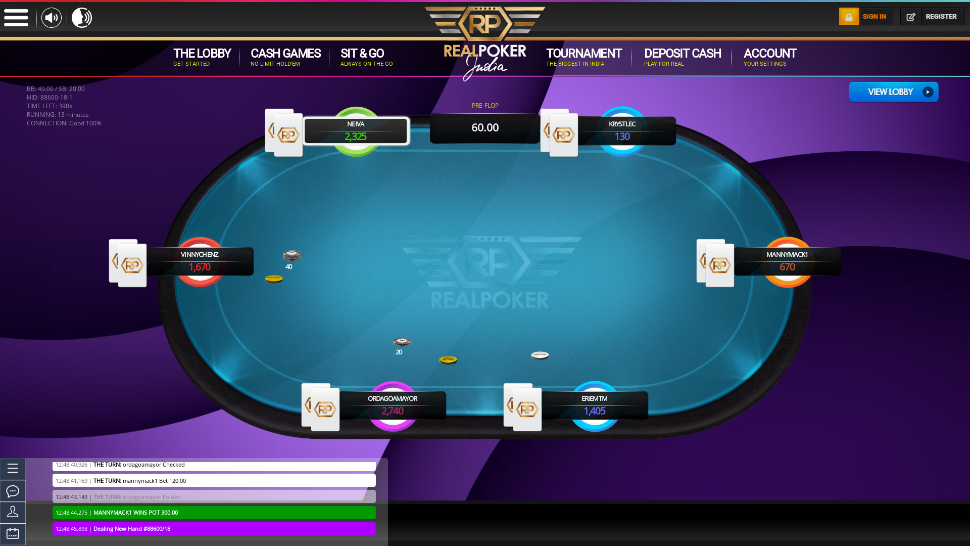 Real poker 6 player table in the 13th minute of the match