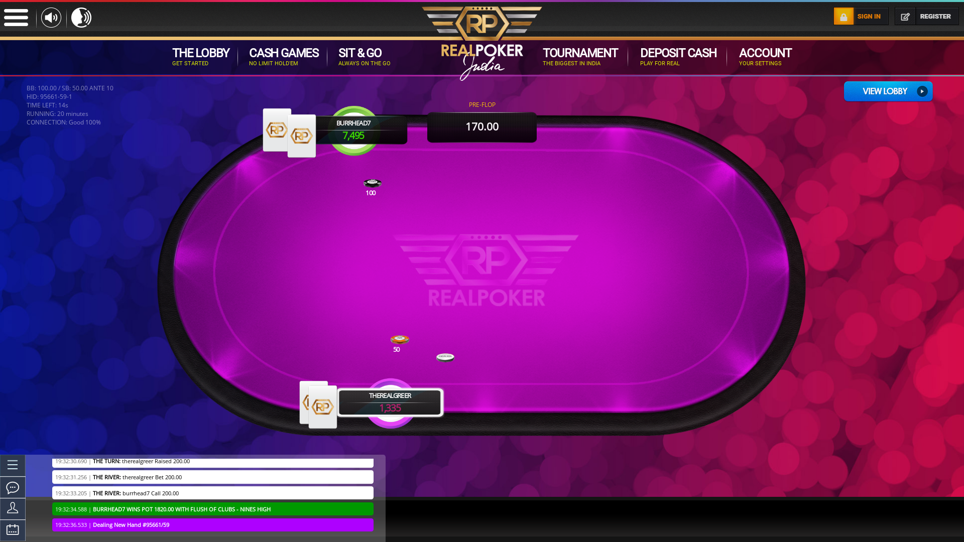 Real poker 6 player table in the 19th minute of the match