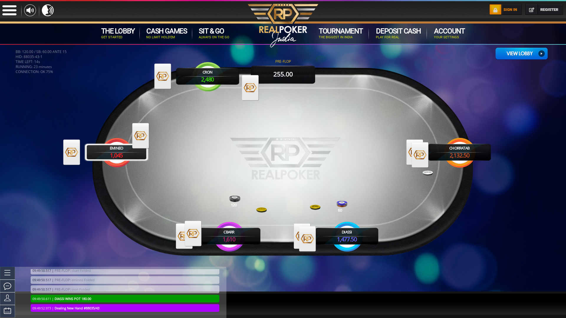 Real poker 6 player table in the 23rd minute of the match