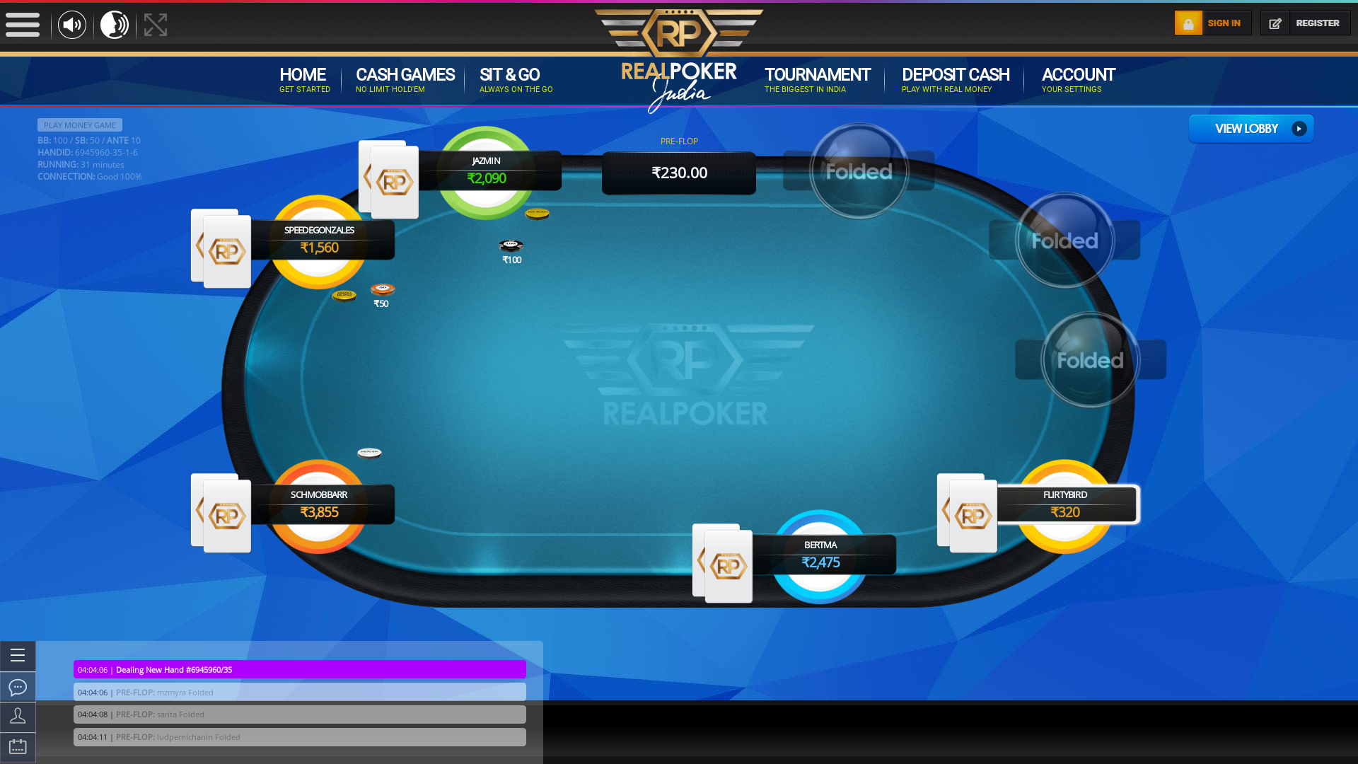 Real poker on a 10 player table in the 3 game