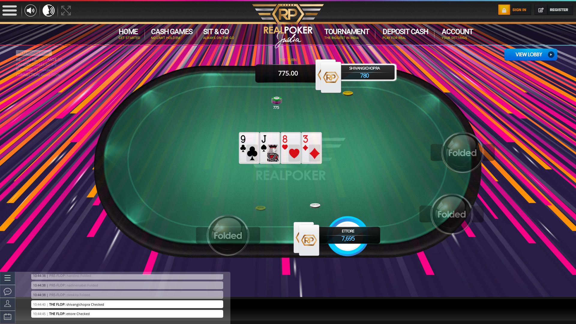 Real poker on a 10 player table in the 5 game