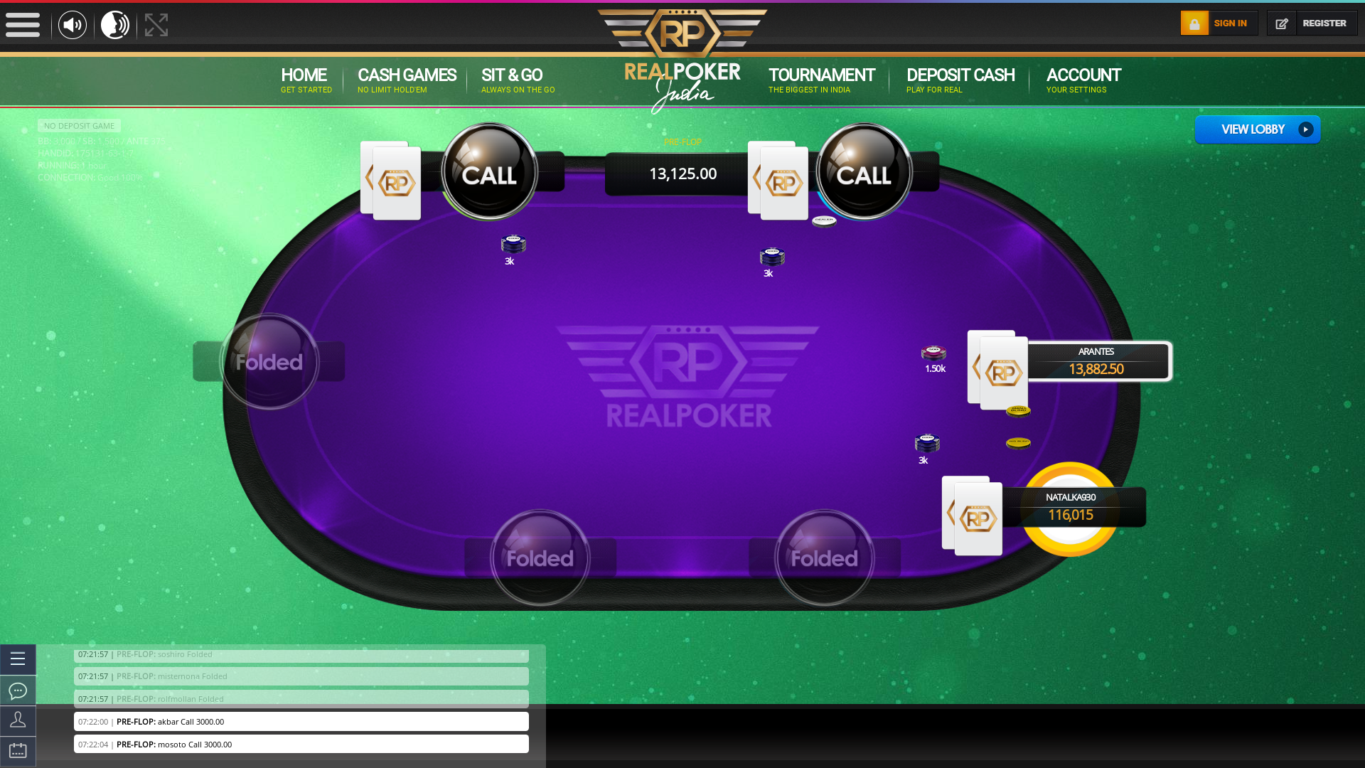 Real poker on a 10 player table in the 70th minute of the game