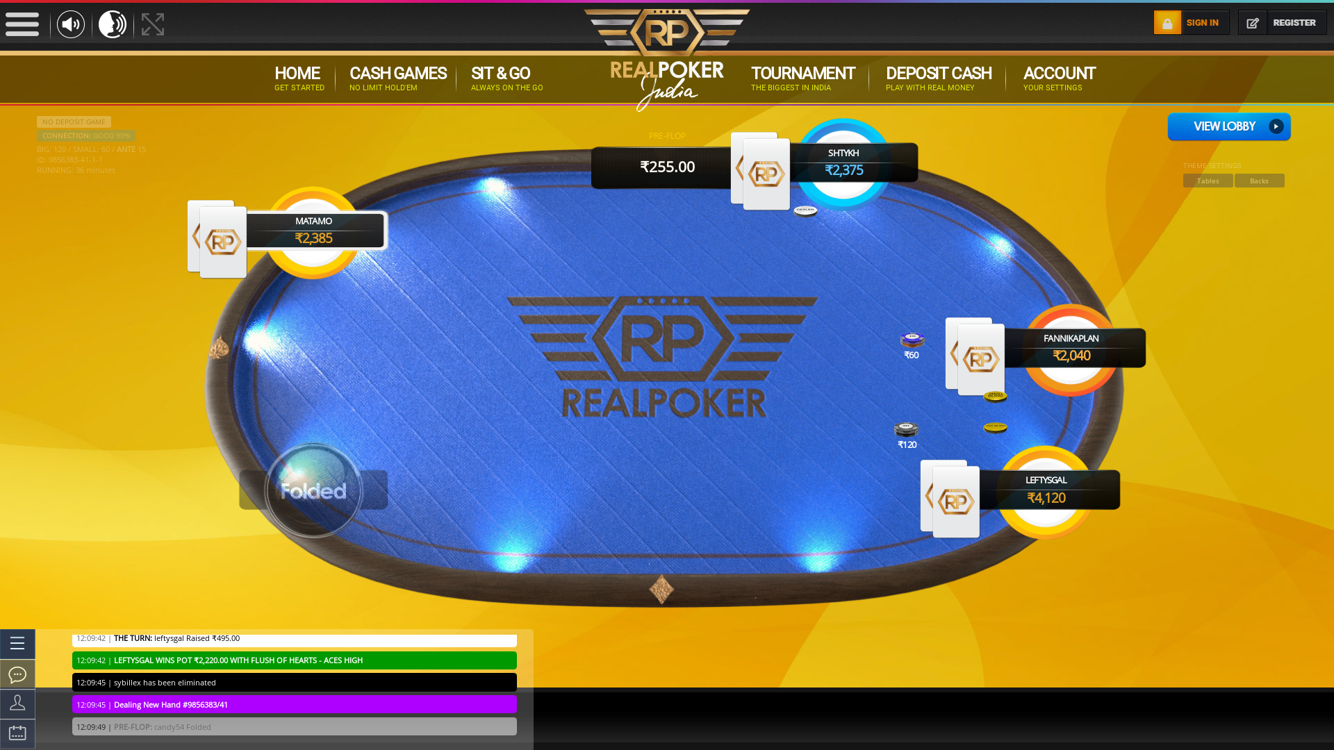 Rohini poker table on a 10 player table in the 36th minute