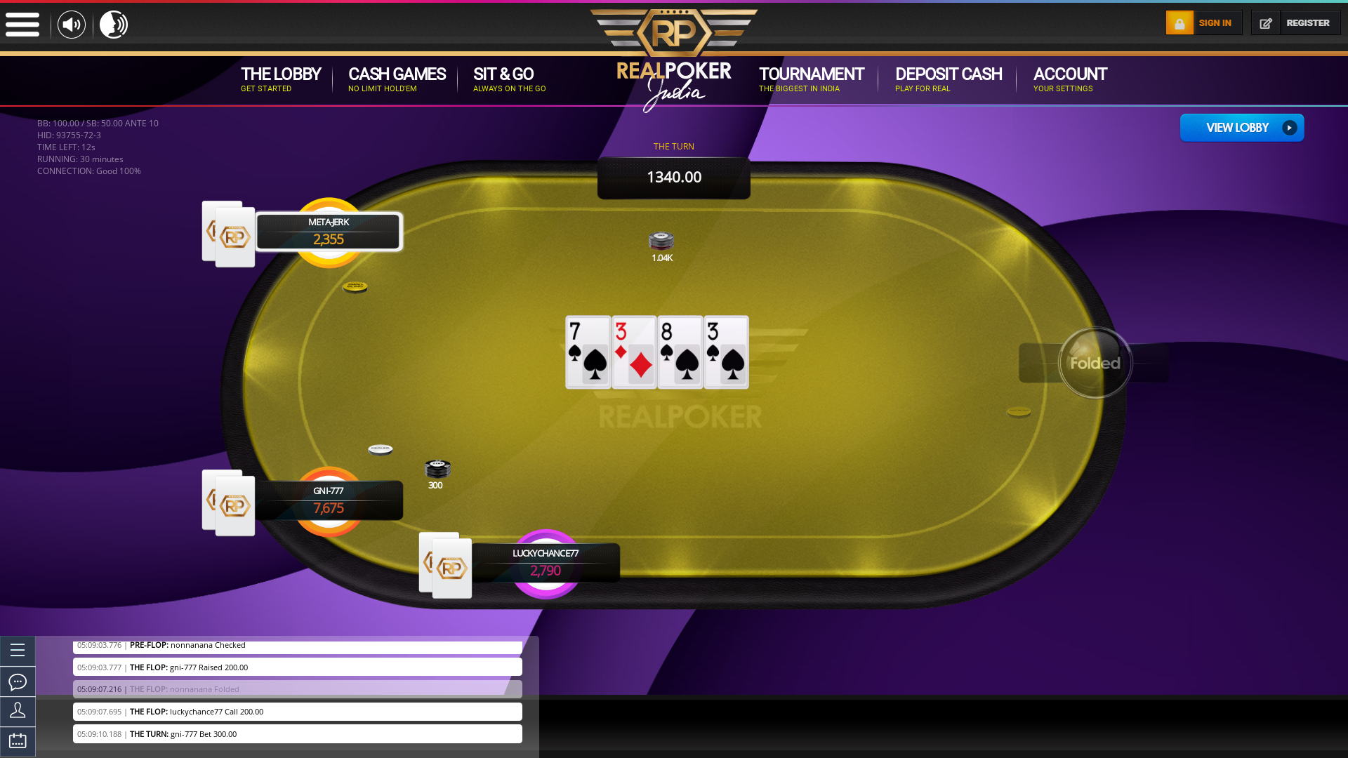 Salce poker table on a 10 player table in the 30th minute of the game