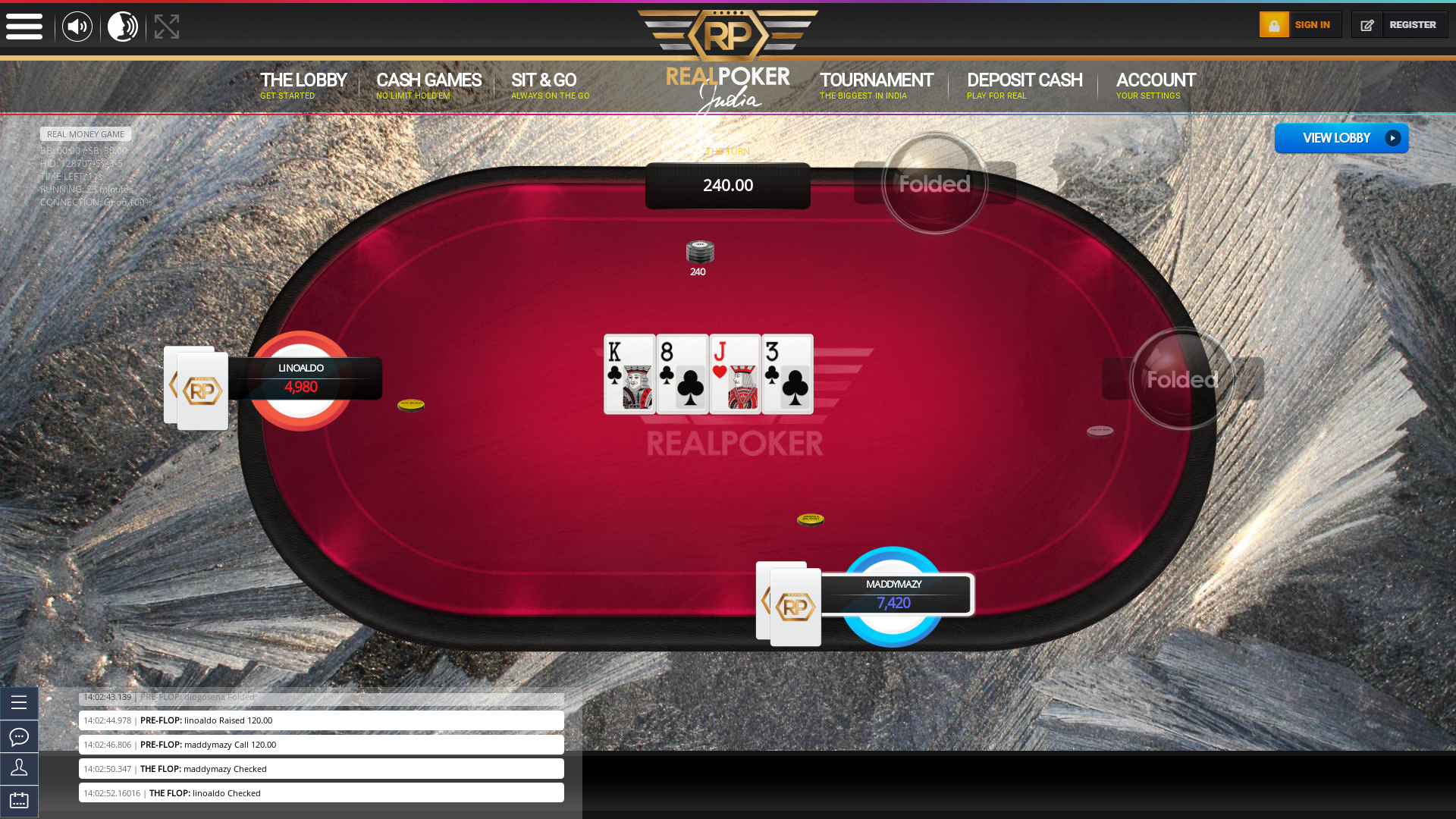 Salcette real poker on a 10 player table in the 23rd minute
