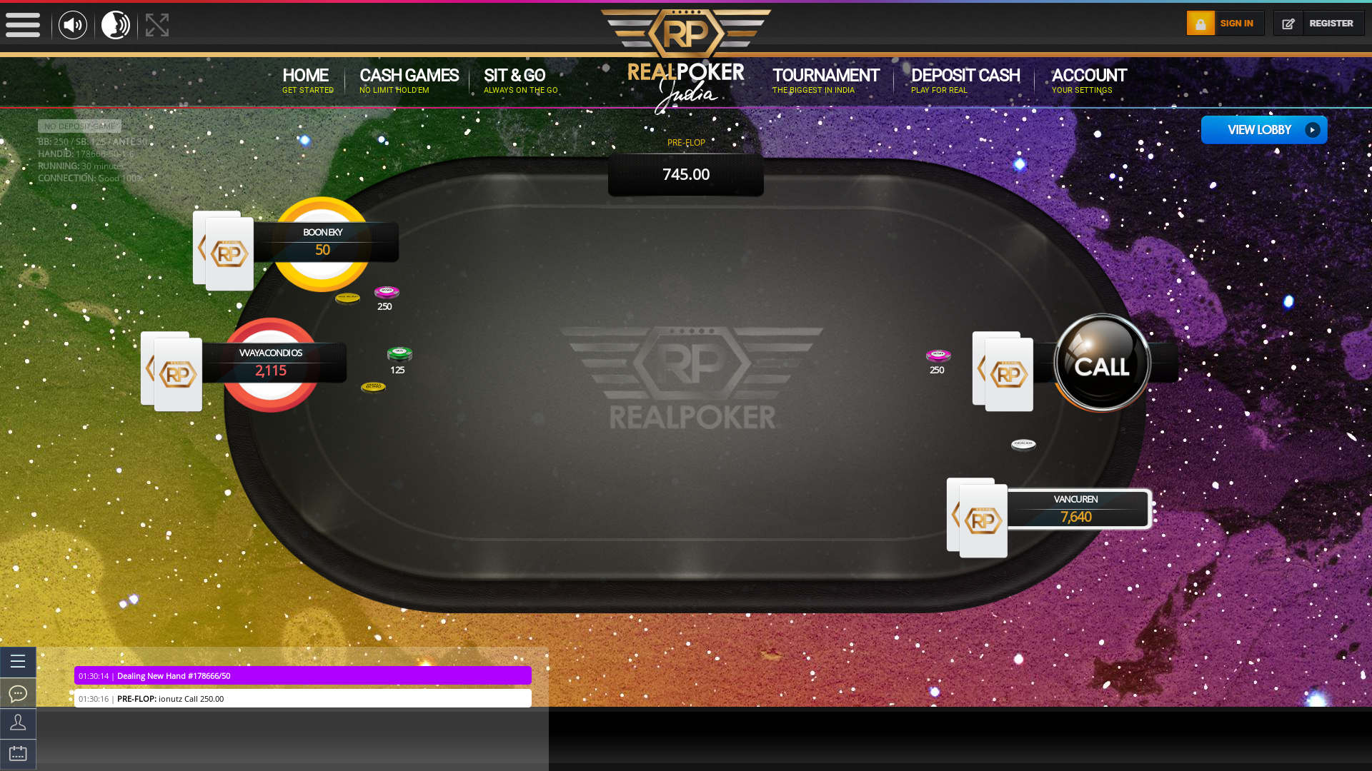 Santa Cruz, Mumbai online poker game on a 10 player table in the 30th minute