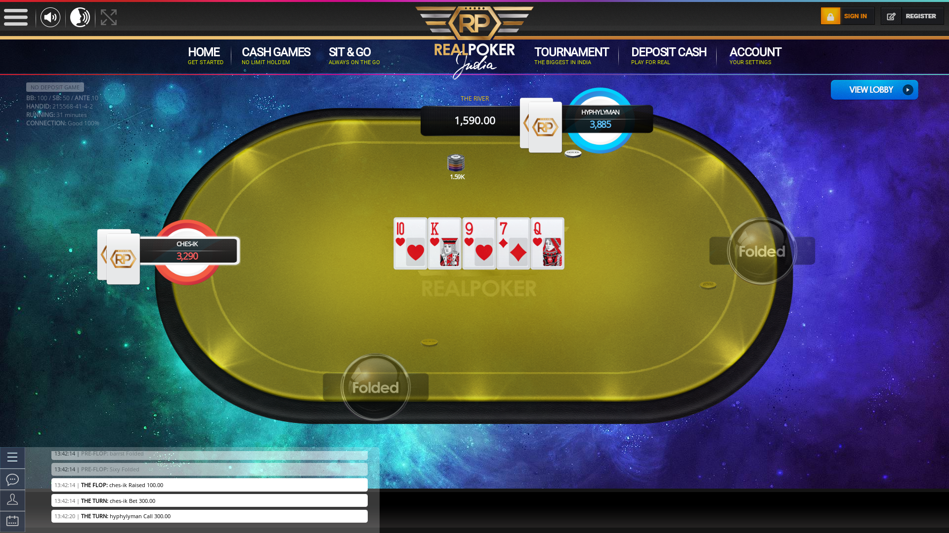 Santa Cruz, Mumbai poker table on a 10 player table in the 31st minute