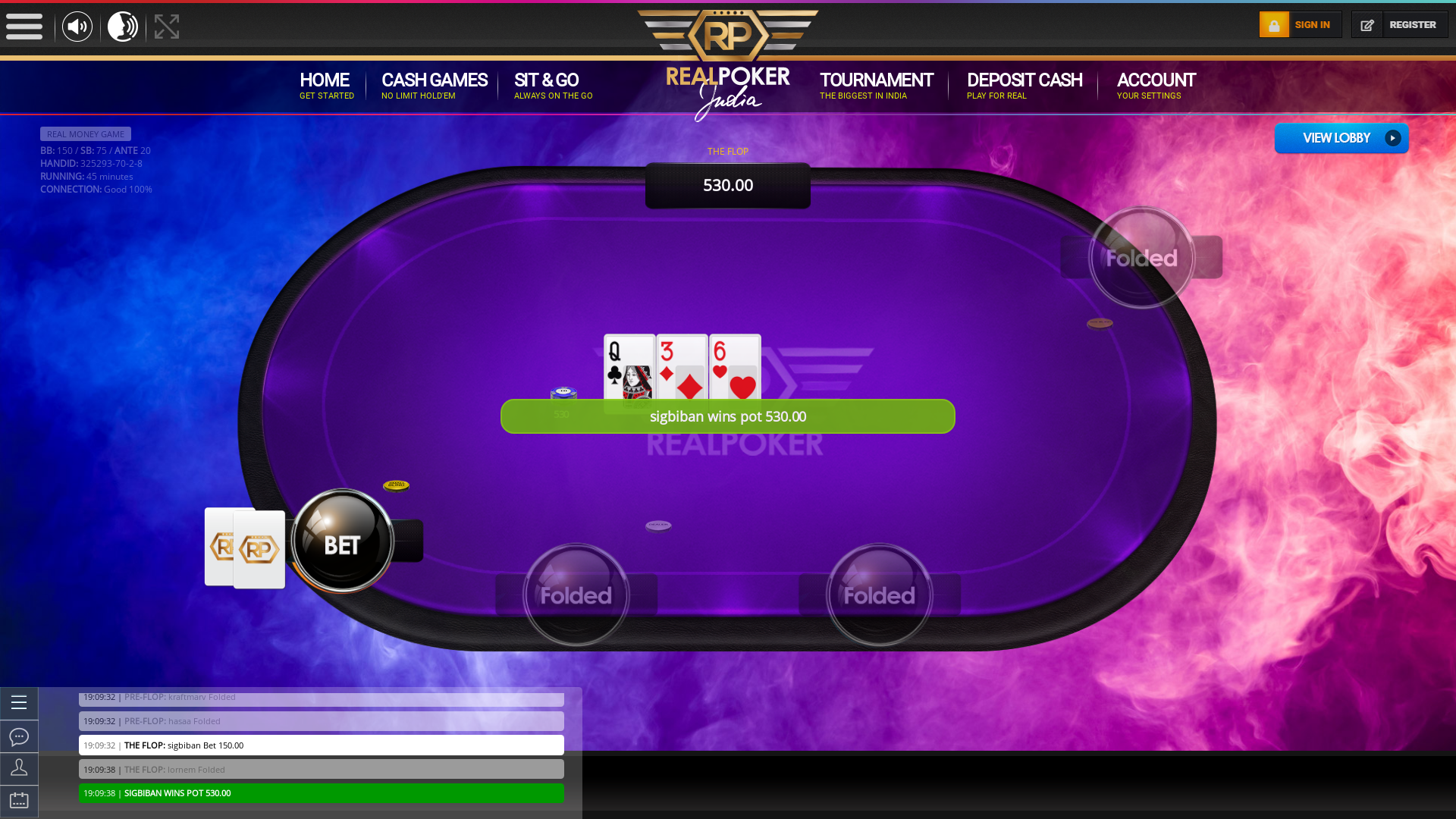 Sesharipuram, Bangalore online poker game on a 10 player table in the 45th minute